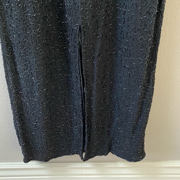 Vintage Unmarked Silk and Beaded Long Formal Evening Gown Black S/M - Picture 5 of 15
